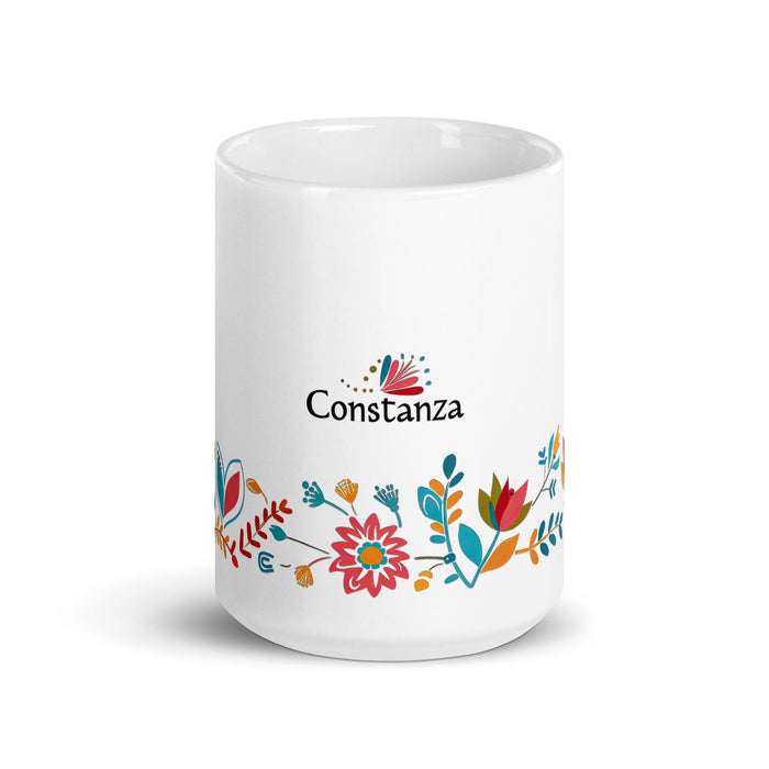 Constanza Exclusive Name Art Piece Home Office Work Coffee Mug Mexican Spanish Pride Gift Cup One-Of-A-Kind Calligraphy White Glossy Mug | C19 Mexicada