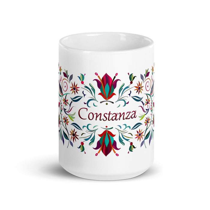 Constanza Exclusive Name Art Piece Home Office Work Coffee Mug Mexican Spanish Pride Gift Cup One-Of-A-Kind Calligraphy White Glossy Mug | C2 Mexicada