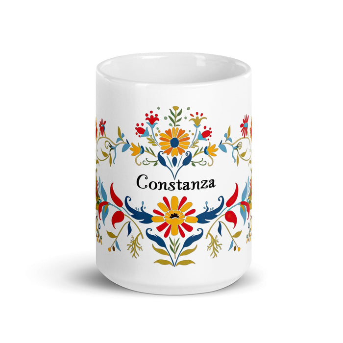 Constanza Exclusive Name Art Piece Home Office Work Coffee Mug Mexican Spanish Pride Gift Cup One-Of-A-Kind Calligraphy White Glossy Mug | C20 Mexicada