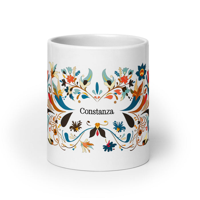 Constanza Exclusive Name Art Piece Home Office Work Coffee Mug Mexican Spanish Pride Gift Cup One-Of-A-Kind Calligraphy White Glossy Mug | C24 Mexicada