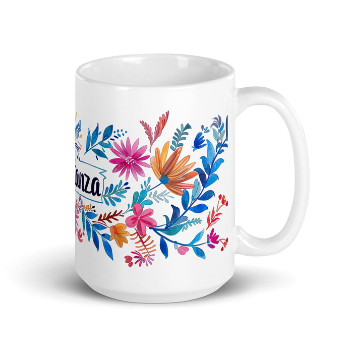 Constanza Exclusive Name Art Piece Home Office Work Coffee Mug Mexican Spanish Pride Gift Cup One-Of-A-Kind Calligraphy White Glossy Mug | C3 Mexicada 15 oz