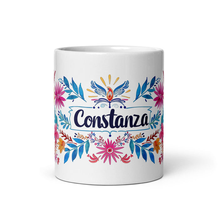 Constanza Exclusive Name Art Piece Home Office Work Coffee Mug Mexican Spanish Pride Gift Cup One-Of-A-Kind Calligraphy White Glossy Mug | C3 Mexicada