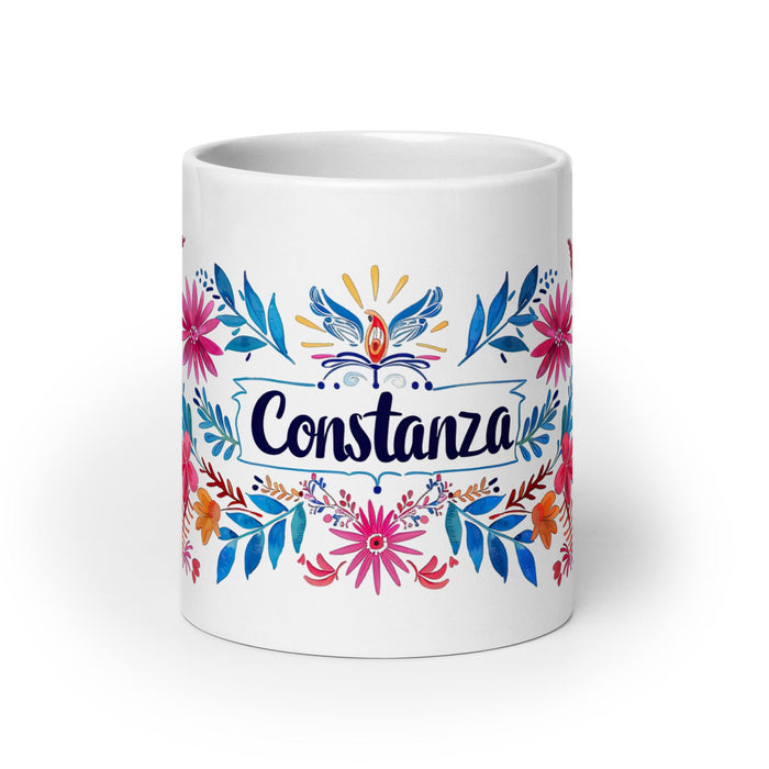 Constanza Exclusive Name Art Piece Home Office Work Coffee Mug Mexican Spanish Pride Gift Cup One-Of-A-Kind Calligraphy White Glossy Mug | C3 Mexicada