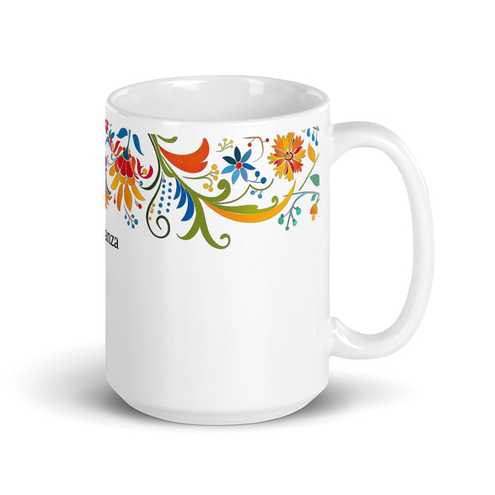 Constanza Exclusive Name Art Piece Home Office Work Coffee Mug Mexican Spanish Pride Gift Cup One-Of-A-Kind Calligraphy White Glossy Mug | C4 Mexicada 15 oz