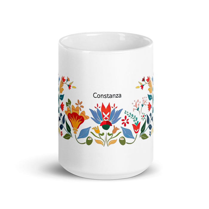 Constanza Exclusive Name Art Piece Home Office Work Coffee Mug Mexican Spanish Pride Gift Cup One-Of-A-Kind Calligraphy White Glossy Mug | C5 Mexicada