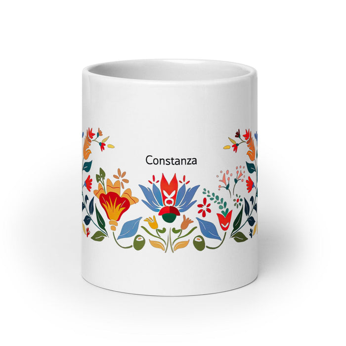 Constanza Exclusive Name Art Piece Home Office Work Coffee Mug Mexican Spanish Pride Gift Cup One-Of-A-Kind Calligraphy White Glossy Mug | C5 Mexicada