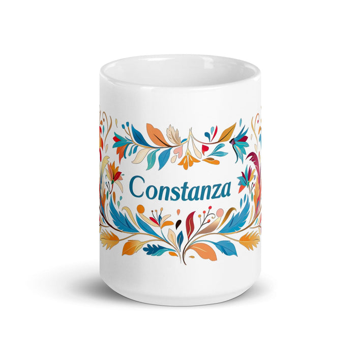 Constanza Exclusive Name Art Piece Home Office Work Coffee Mug Mexican Spanish Pride Gift Cup One-Of-A-Kind Calligraphy White Glossy Mug | C6 Mexicada