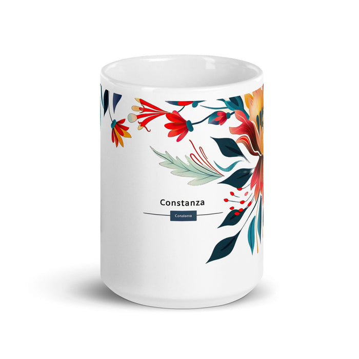 Constanza Exclusive Name Art Piece Home Office Work Coffee Mug Mexican Spanish Pride Gift Cup One-Of-A-Kind Calligraphy White Glossy Mug | C9 Mexicada