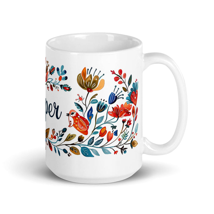 Cooper Exclusive Name Art Piece Home Office Work Coffee Mug Mexican Spanish Pride Gift Cup One-Of-A-Kind Calligraphy White Glossy Mug | C21 Mexicada 15 oz