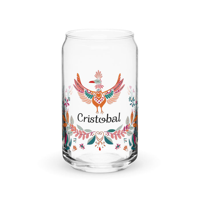 Cristóbal Exclusive Name Art Piece Can-Shaped Glass Home Office Work Mexican Spanish Pride Gift Cup One-Of-A-Kind Calligraphy Glass | C1 Mexicada 16 oz