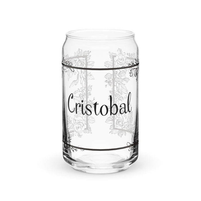 Cristóbal Exclusive Name Art Piece Can-Shaped Glass Home Office Work Mexican Spanish Pride Gift Cup One-Of-A-Kind Calligraphy Glass | C11 Mexicada 16 oz