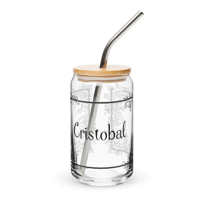 Cristóbal Exclusive Name Art Piece Can-Shaped Glass Home Office Work Mexican Spanish Pride Gift Cup One-Of-A-Kind Calligraphy Glass | C11 Mexicada 16 oz With Lid & Straw