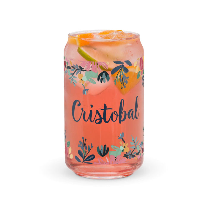 Cristóbal Exclusive Name Art Piece Can-Shaped Glass Home Office Work Mexican Spanish Pride Gift Cup One-Of-A-Kind Calligraphy Glass | C12 Mexicada