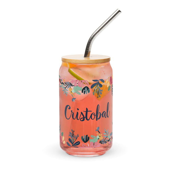 Cristóbal Exclusive Name Art Piece Can-Shaped Glass Home Office Work Mexican Spanish Pride Gift Cup One-Of-A-Kind Calligraphy Glass | C12 Mexicada