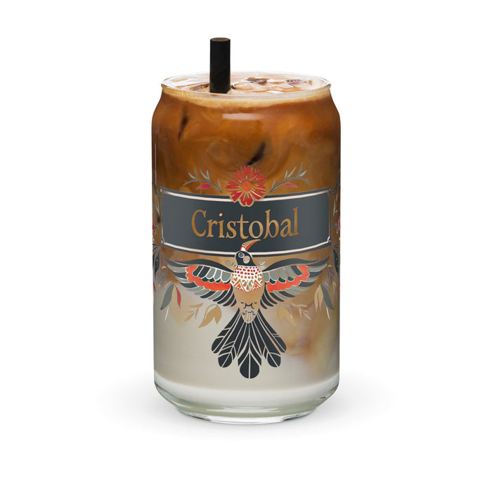 Cristóbal Exclusive Name Art Piece Can-Shaped Glass Home Office Work Mexican Spanish Pride Gift Cup One-Of-A-Kind Calligraphy Glass | C13 Mexicada