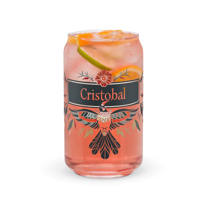 Cristóbal Exclusive Name Art Piece Can-Shaped Glass Home Office Work Mexican Spanish Pride Gift Cup One-Of-A-Kind Calligraphy Glass | C13 Mexicada