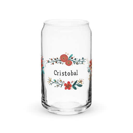 Cristóbal Exclusive Name Art Piece Can-Shaped Glass Home Office Work Mexican Spanish Pride Gift Cup One-Of-A-Kind Calligraphy Glass | C14 Mexicada 16 oz