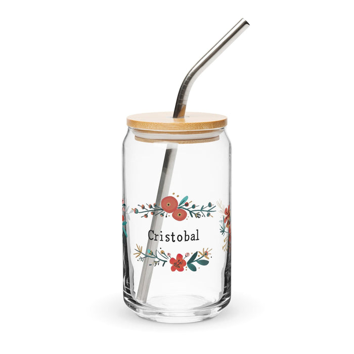 Cristóbal Exclusive Name Art Piece Can-Shaped Glass Home Office Work Mexican Spanish Pride Gift Cup One-Of-A-Kind Calligraphy Glass | C14 Mexicada 16 oz With Lid & Straw