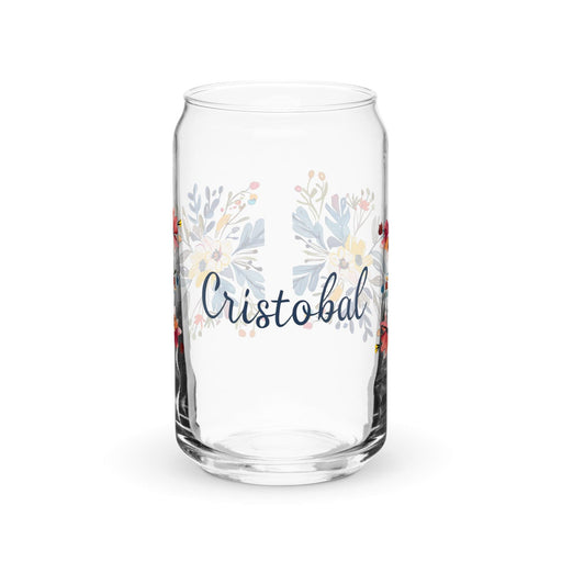 Cristóbal Exclusive Name Art Piece Can-Shaped Glass Home Office Work Mexican Spanish Pride Gift Cup One-Of-A-Kind Calligraphy Glass | C15 Mexicada 16 oz