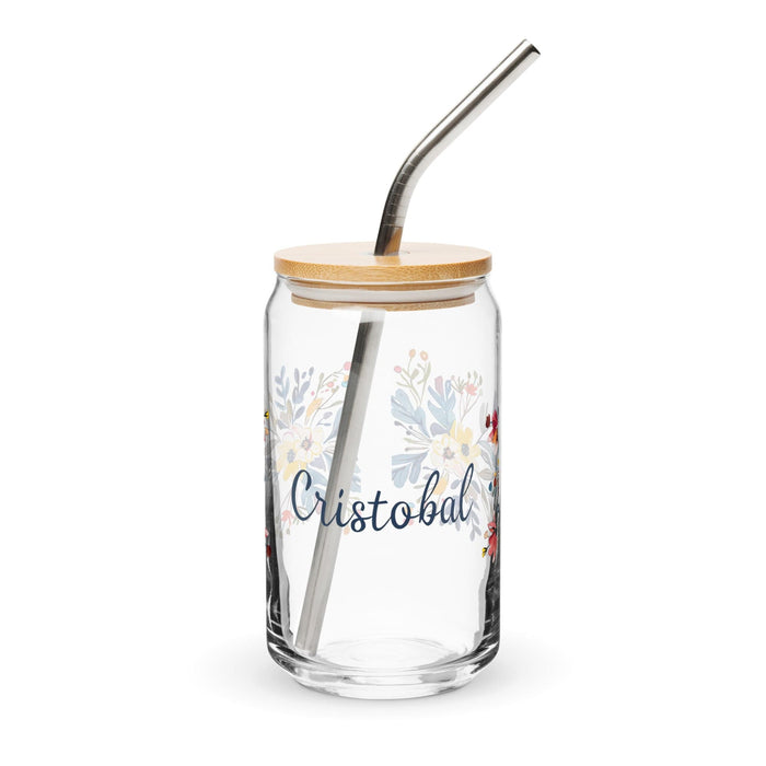 Cristóbal Exclusive Name Art Piece Can-Shaped Glass Home Office Work Mexican Spanish Pride Gift Cup One-Of-A-Kind Calligraphy Glass | C15 Mexicada 16 oz With Lid & Straw