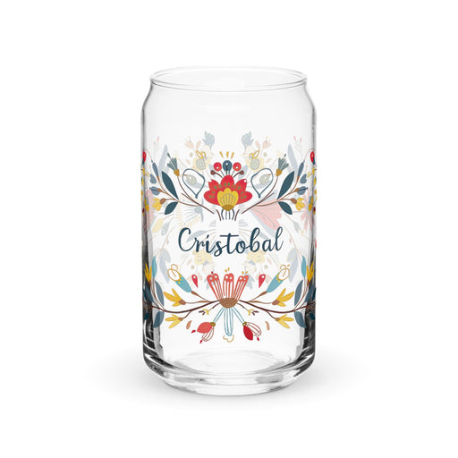 Cristóbal Exclusive Name Art Piece Can-Shaped Glass Home Office Work Mexican Spanish Pride Gift Cup One-Of-A-Kind Calligraphy Glass | C16 Mexicada 16 oz