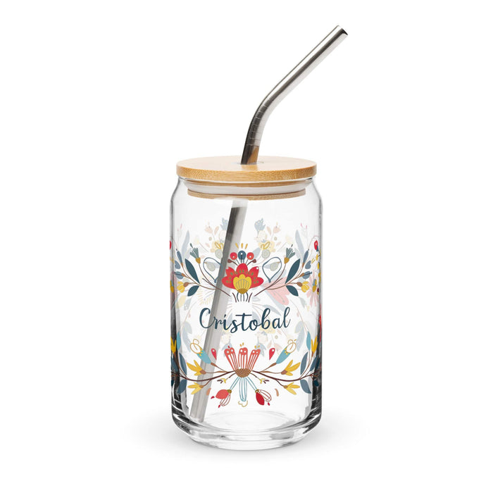 Cristóbal Exclusive Name Art Piece Can-Shaped Glass Home Office Work Mexican Spanish Pride Gift Cup One-Of-A-Kind Calligraphy Glass | C16 Mexicada 16 oz With Lid & Straw