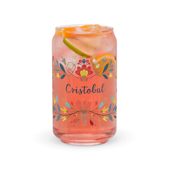 Cristóbal Exclusive Name Art Piece Can-Shaped Glass Home Office Work Mexican Spanish Pride Gift Cup One-Of-A-Kind Calligraphy Glass | C16 Mexicada