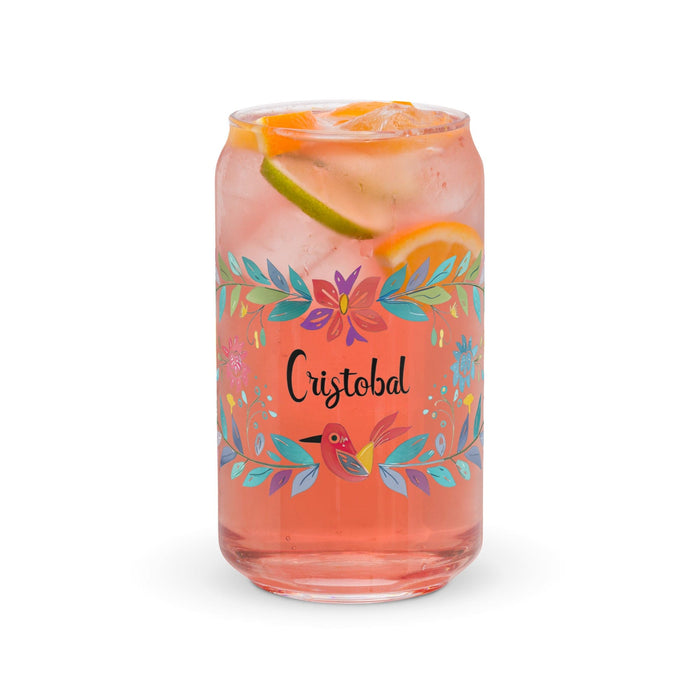 Cristóbal Exclusive Name Art Piece Can-Shaped Glass Home Office Work Mexican Spanish Pride Gift Cup One-Of-A-Kind Calligraphy Glass | C17 Mexicada