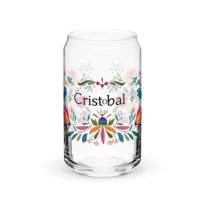 Cristóbal Exclusive Name Art Piece Can-Shaped Glass Home Office Work Mexican Spanish Pride Gift Cup One-Of-A-Kind Calligraphy Glass | C18 Mexicada 16 oz