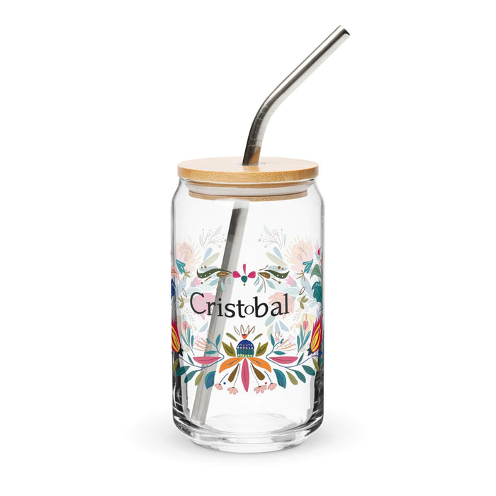 Cristóbal Exclusive Name Art Piece Can-Shaped Glass Home Office Work Mexican Spanish Pride Gift Cup One-Of-A-Kind Calligraphy Glass | C18 Mexicada 16 oz With Lid & Straw