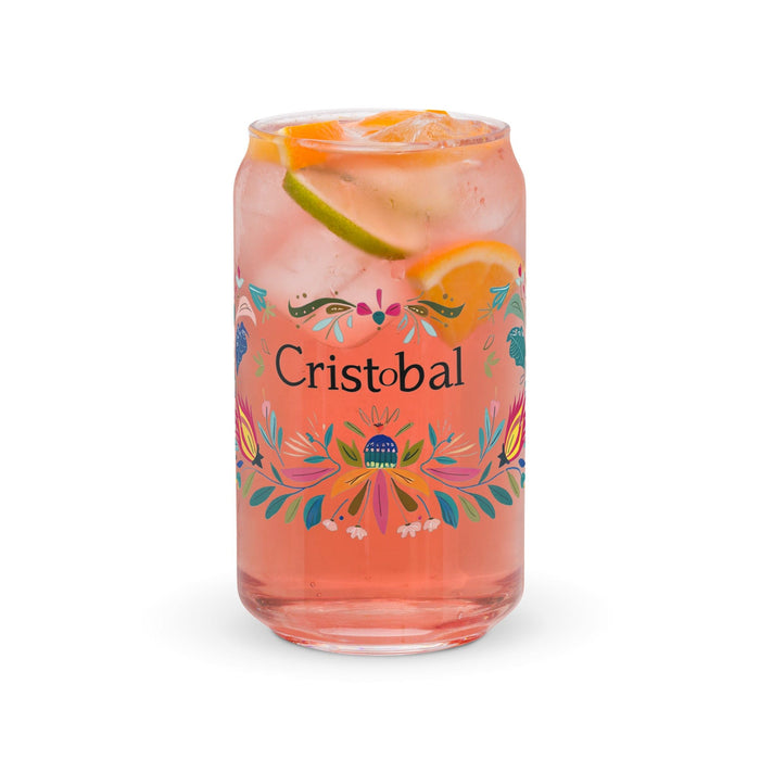 Cristóbal Exclusive Name Art Piece Can-Shaped Glass Home Office Work Mexican Spanish Pride Gift Cup One-Of-A-Kind Calligraphy Glass | C18 Mexicada