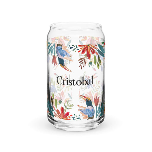 Cristóbal Exclusive Name Art Piece Can-Shaped Glass Home Office Work Mexican Spanish Pride Gift Cup One-Of-A-Kind Calligraphy Glass | C2 Mexicada 16 oz