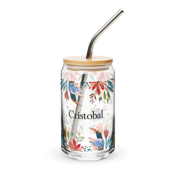 Cristóbal Exclusive Name Art Piece Can-Shaped Glass Home Office Work Mexican Spanish Pride Gift Cup One-Of-A-Kind Calligraphy Glass | C2 Mexicada 16 oz With Lid & Straw