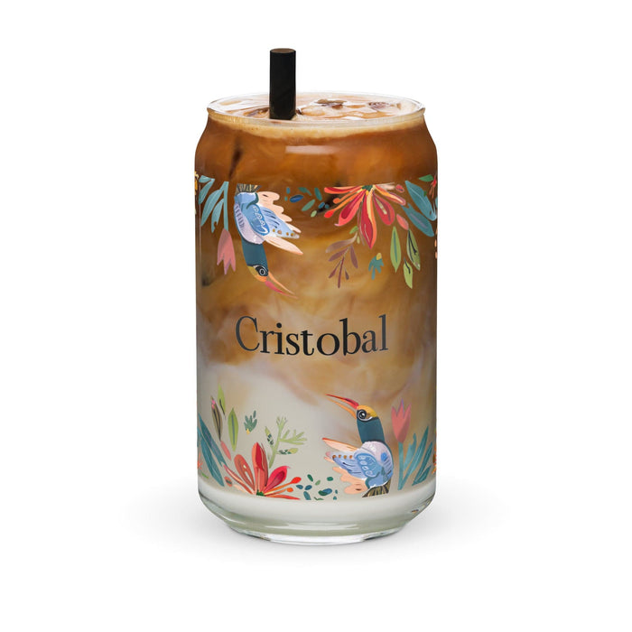 Cristóbal Exclusive Name Art Piece Can-Shaped Glass Home Office Work Mexican Spanish Pride Gift Cup One-Of-A-Kind Calligraphy Glass | C2 Mexicada