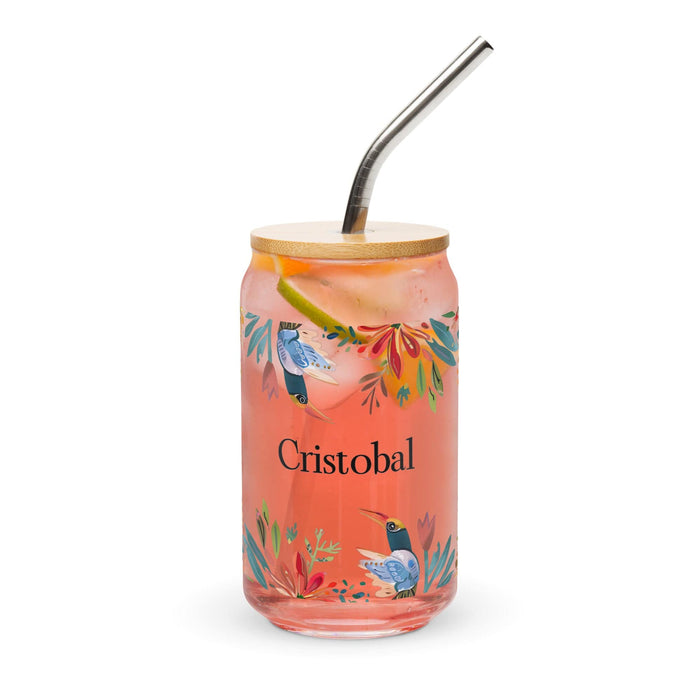 Cristóbal Exclusive Name Art Piece Can-Shaped Glass Home Office Work Mexican Spanish Pride Gift Cup One-Of-A-Kind Calligraphy Glass | C2 Mexicada