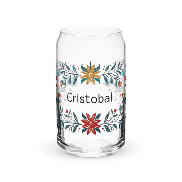 Cristóbal Exclusive Name Art Piece Can-Shaped Glass Home Office Work Mexican Spanish Pride Gift Cup One-Of-A-Kind Calligraphy Glass | C3 Mexicada 16 oz (No Lid No Straw)