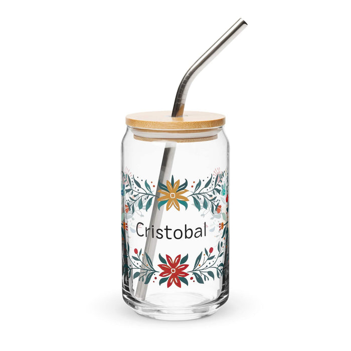 Cristóbal Exclusive Name Art Piece Can-Shaped Glass Home Office Work Mexican Spanish Pride Gift Cup One-Of-A-Kind Calligraphy Glass | C3 Mexicada 16 oz With Lid & Straw