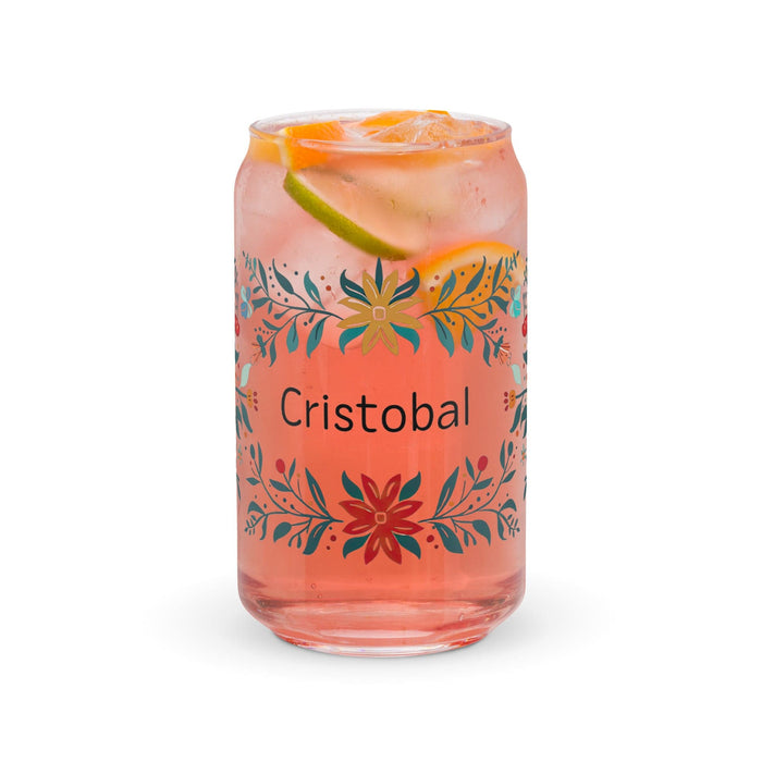 Cristóbal Exclusive Name Art Piece Can-Shaped Glass Home Office Work Mexican Spanish Pride Gift Cup One-Of-A-Kind Calligraphy Glass | C3 Mexicada