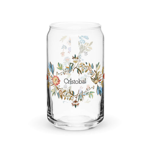 Cristóbal Exclusive Name Art Piece Can-Shaped Glass Home Office Work Mexican Spanish Pride Gift Cup One-Of-A-Kind Calligraphy Glass | C4 Mexicada 16 oz