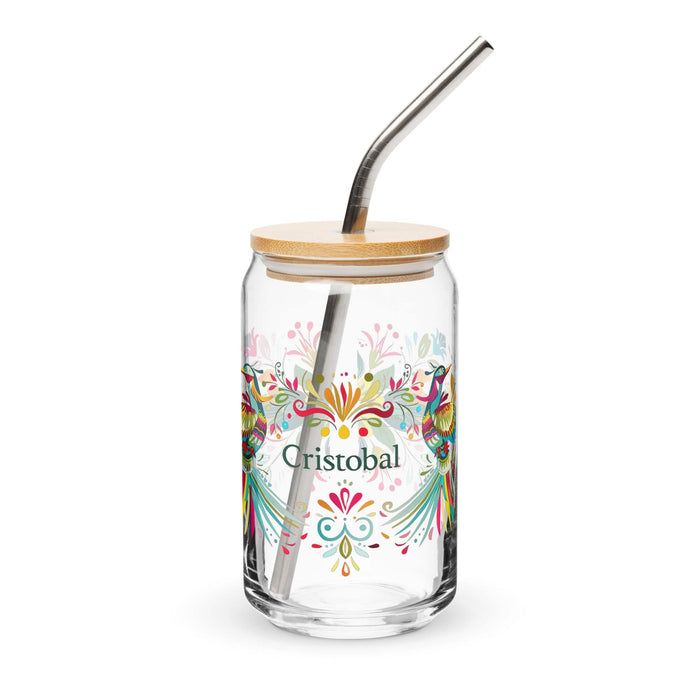 Cristóbal Exclusive Name Art Piece Can-Shaped Glass Home Office Work Mexican Spanish Pride Gift Cup One-Of-A-Kind Calligraphy Glass | C5 Mexicada 16 oz With Lid & Straw