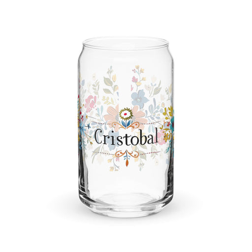 Cristóbal Exclusive Name Art Piece Can-Shaped Glass Home Office Work Mexican Spanish Pride Gift Cup One-Of-A-Kind Calligraphy Glass | C7 Mexicada 16 oz