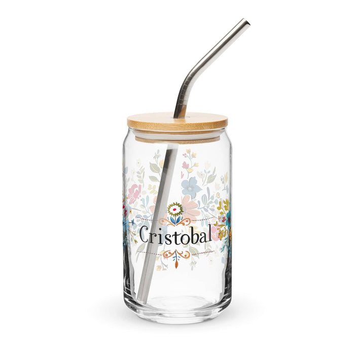 Cristóbal Exclusive Name Art Piece Can-Shaped Glass Home Office Work Mexican Spanish Pride Gift Cup One-Of-A-Kind Calligraphy Glass | C7 Mexicada 16 oz With Lid & Straw