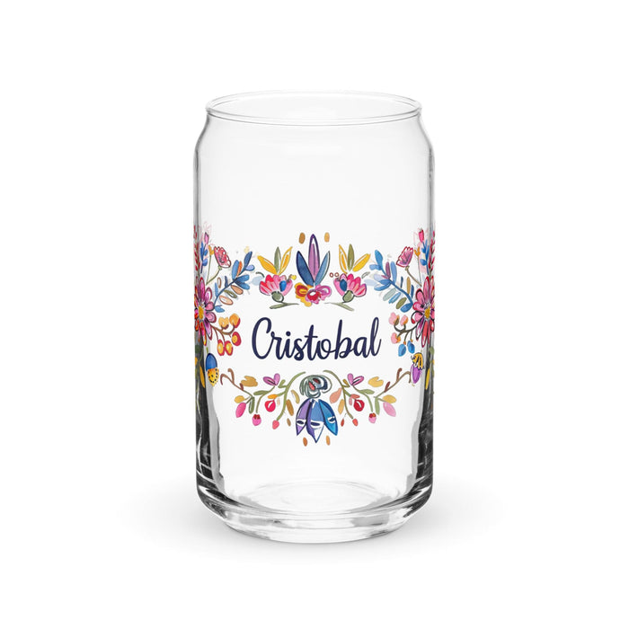 Cristóbal Exclusive Name Art Piece Can-Shaped Glass Home Office Work Mexican Spanish Pride Gift Cup One-Of-A-Kind Calligraphy Glass | C9 Mexicada 16 oz (No Lid No Straw)