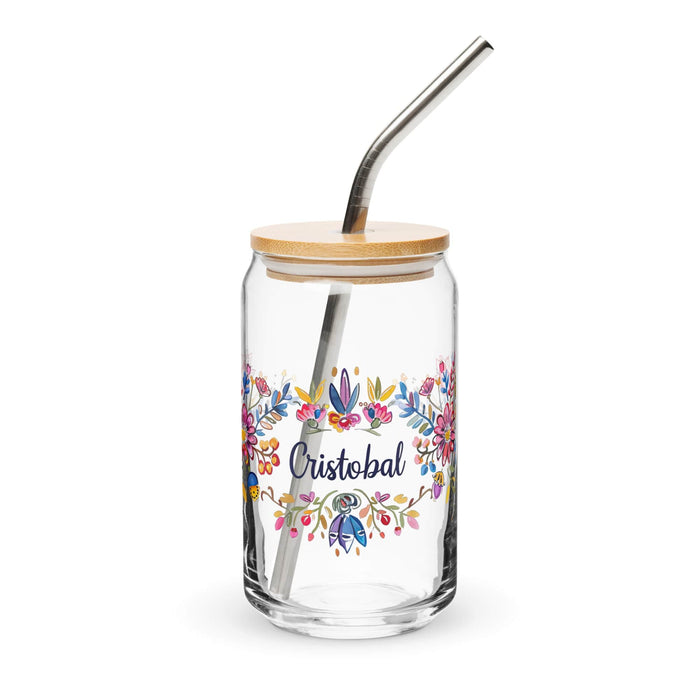 Cristóbal Exclusive Name Art Piece Can-Shaped Glass Home Office Work Mexican Spanish Pride Gift Cup One-Of-A-Kind Calligraphy Glass | C9 Mexicada 16 oz With Lid & Straw