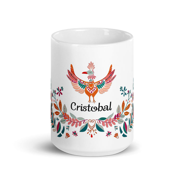 Cristóbal Exclusive Name Art Piece Home Office Work Coffee Mug Mexican Spanish Pride Gift Cup One-Of-A-Kind Calligraphy White Glossy Mug | C1 Mexicada