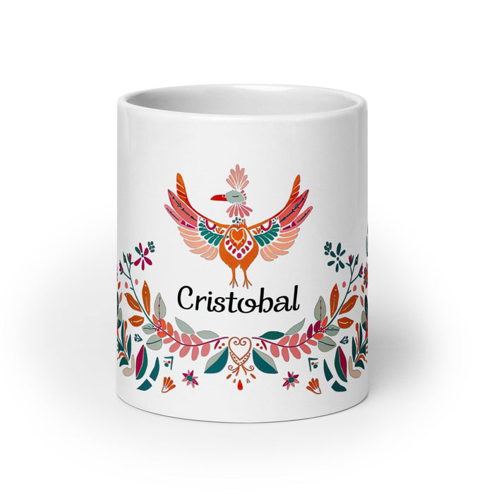 Cristóbal Exclusive Name Art Piece Home Office Work Coffee Mug Mexican Spanish Pride Gift Cup One-Of-A-Kind Calligraphy White Glossy Mug | C1 Mexicada