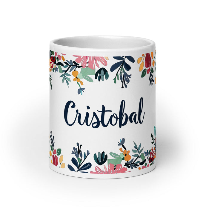 Cristóbal Exclusive Name Art Piece Home Office Work Coffee Mug Mexican Spanish Pride Gift Cup One-Of-A-Kind Calligraphy White Glossy Mug | C12 Mexicada