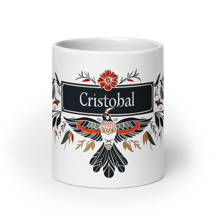 Cristóbal Exclusive Name Art Piece Home Office Work Coffee Mug Mexican Spanish Pride Gift Cup One-Of-A-Kind Calligraphy White Glossy Mug | C13 Mexicada