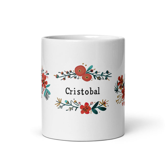 Cristóbal Exclusive Name Art Piece Home Office Work Coffee Mug Mexican Spanish Pride Gift Cup One-Of-A-Kind Calligraphy White Glossy Mug | C14 Mexicada