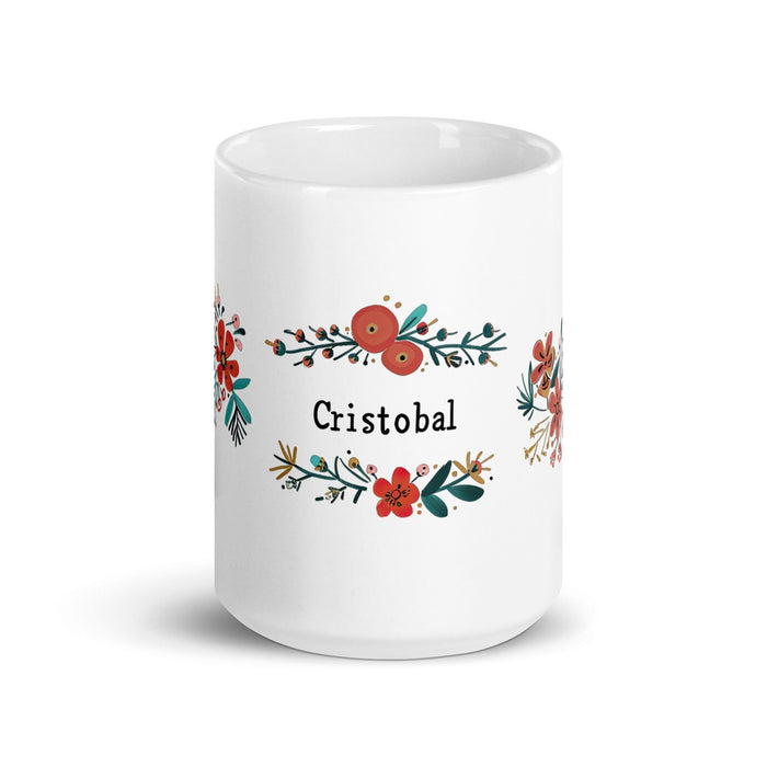 Cristóbal Exclusive Name Art Piece Home Office Work Coffee Mug Mexican Spanish Pride Gift Cup One-Of-A-Kind Calligraphy White Glossy Mug | C14 Mexicada